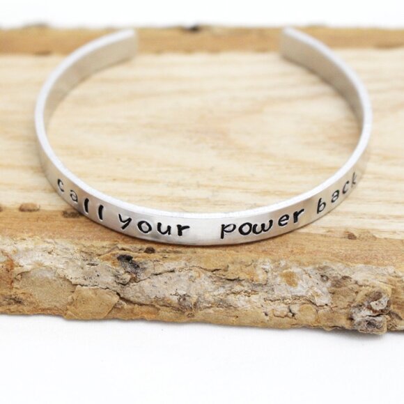 Call Your Power Back - Hand Stamped Anodized Aluminum Bangle - Adjustable - Picture 6 of 11